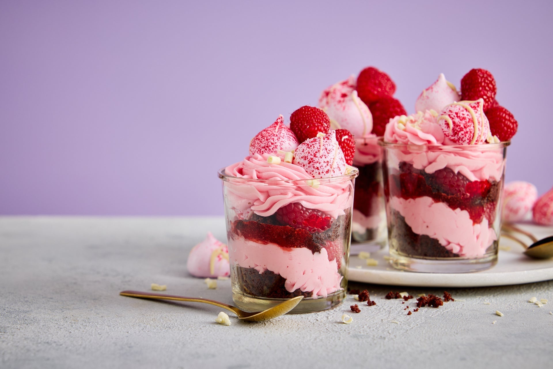 Raspberry & White Chocolate Meringue Chocolate Cake Jars