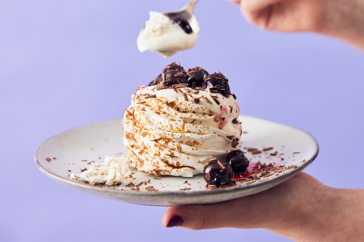 Macchiato Cherry Meringue Nests